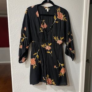 Amuse Society Wayfair Black Floral Print Long Sleeve Dress